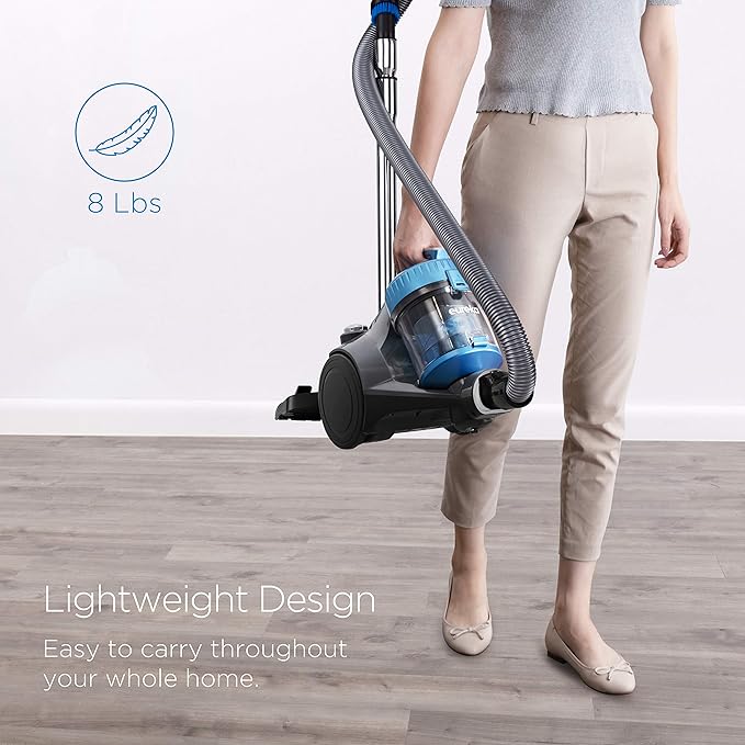 Eureka Bagless Canister Vacuum Cleaner, Lightweight Vac for Carpets and Hard Floors, w/Filter, Blue, Whirlwind NEN110B