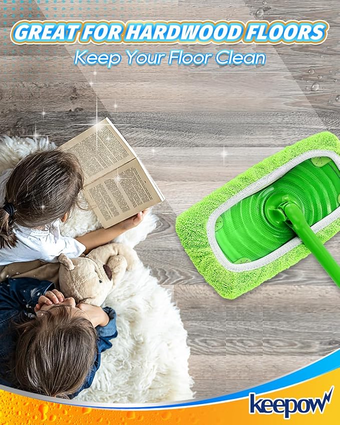 KEEPOW 6Pcs Reusable Microfiber Mop Pads Compatible with Sweeper Mop, Replacement Wet Mopping pad Refills & Washable Dry Sweeping Cloths for Surface/Hardwood Floor Cleaning