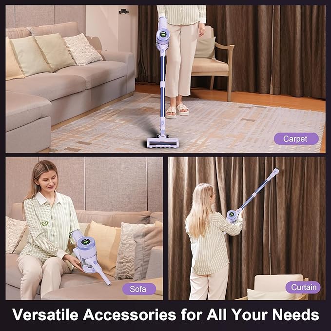 BUTY BULU Cordless Stick Vacuum Cleaner, 30KPa Handheld 2200mAh Rechargeable Battery Lightweight Small Vac Electirc Broom, 40Mins Runtime for Home Hard Floor Carpet Pet Hair Cleaning, Purple
