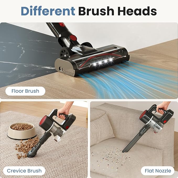 NEWBULIG Cordless Vacuum Cleaner, Lightweight Stick Vacuum for Home with Anti-Tangle and LED Lights, Powerful Rechargeable Wireless Cleaners for Hardwood Floors Carpet Pet Hair