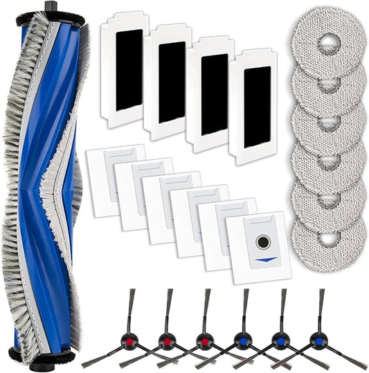 (23 Pack) M12 Pro+ Replacement Parts Compatible with ECOVACS DEEBOT T30 Omni/ T30 Pro Omni/Yeedi M12 Pro+ Robot Vacuum, 1 Roller Brush, 6 Side Brushes, 4 HEPA Filters, 6 Dust Bags, 6 Mop Pads