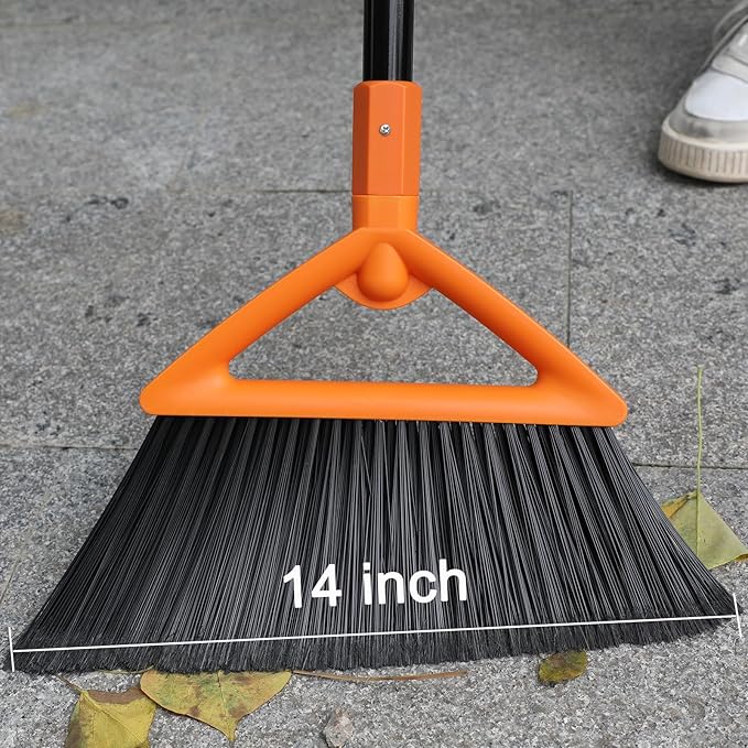 SZJYHQY 3 Pack Outdoor Indoor Broom, Brooms for Sweeeping Indoor, Heavy-Duty Kitchen Broom with Long Pole, Angle Broom Orange for Garages Restaurant Courtyard Office Slidewalk Lobby Sweep Dust