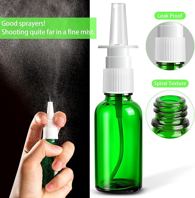 10 Empty Nasal Spray Bottles, 30ML/1oz 6 Refillable Glass Bottles with Funnels and Labels
