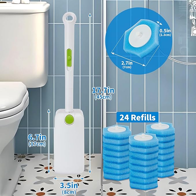 Disposable Toilet Brush with 24 Refills & Holder - Effortless Toilet Bowl Cleaner, Deep Cleaning Kit for Fresh and Tidy Bathroom Maintenance
