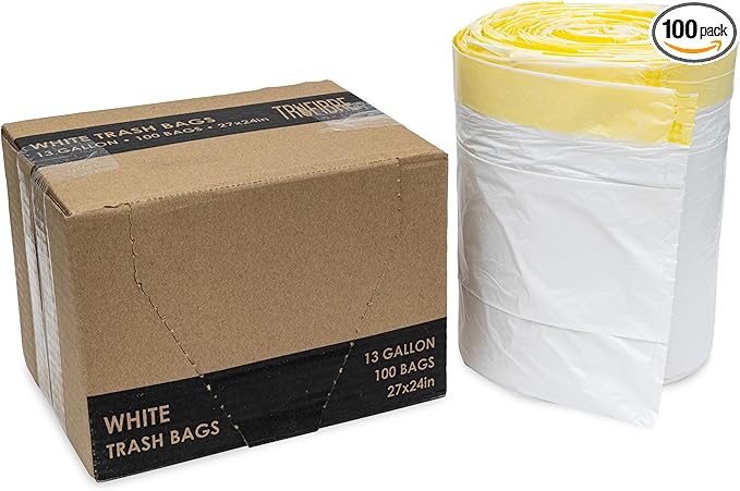 Medium Trash Bags Drawstring, 13 Gallon, Kitchen Garbage Liners for Home, Office Disposal, Recycling, Waste Management, 24x27, 100 Count