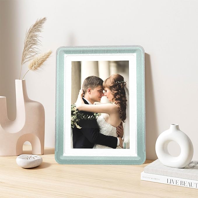 1-Pack 5x7 Picture Frame or 4x6 with Mat – Shatterproof Plastic Photo Frame for Family, Nursery & Playroom, Wall & Tabletop Picture Frames for Home or Office, Safe Lightweight Design, in Crystal Green