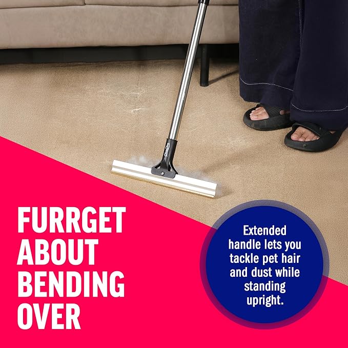 ChomChom Carpet Rake – Adjustable Pet Hair Remover Tool Up to 64 in Long – Deep Clean Embedded Pet Hair with Teeth Technology – Reusable, Quiet – for Carpets, Stairs, Rugs, Pet Beds, Cars & More