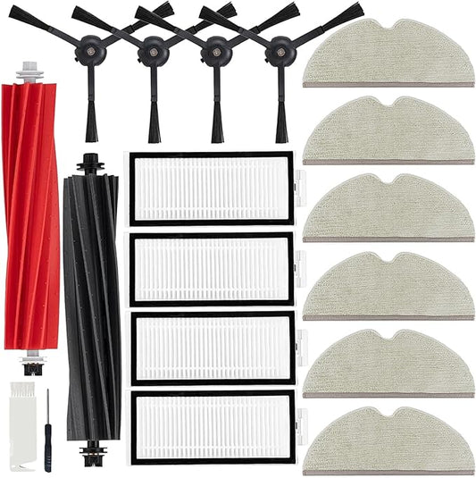 15 Pack Accessories Replacement Kit Compatible with Roborock Q5 Pro / Q5 Pro+ / Q8 Max / Q8 Max+ Robot Vacuum Cleaners Include 1 Dual Roller Brush, 4 Side Brush, 4 Filter, 6 Mop Cloth Pads