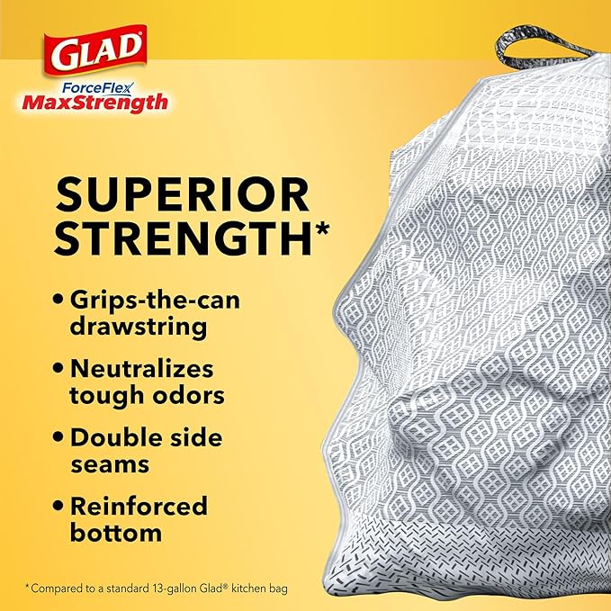 Glad Tall Kitchen Trash Bags 13 Gallon, MaxStrength Mountain Air Garbage Bags, Drawstring, 90 Count