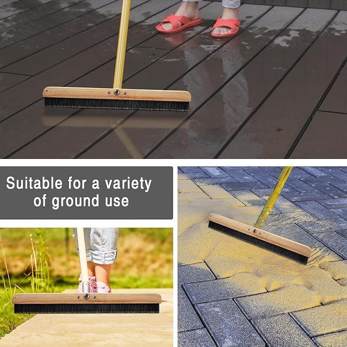 Yiyiring 2 Pack 36 Inch Concrete Broom Finishing Tools Without Handle Wood Backed Brush Push Brooms with Mounting Threads for Concrete Finishes Hard Floors Yards