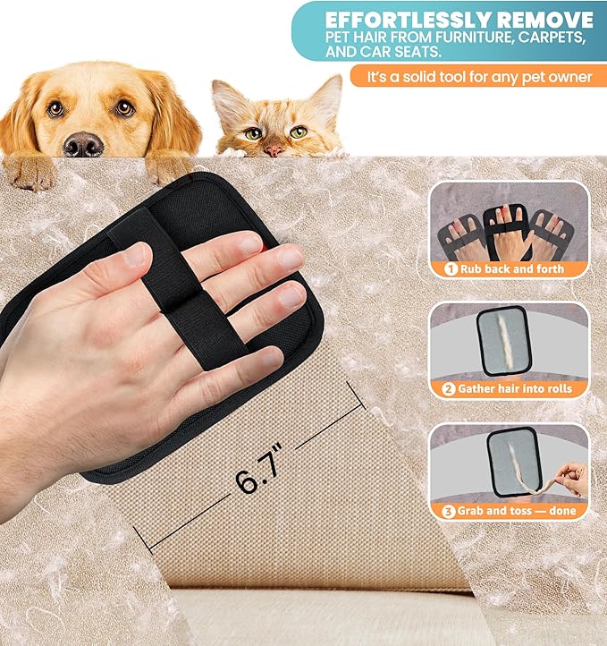 IPTPAS Pet Hair Removal Glove for Cats & Dogs, Electrostatic Fur & Lint Remover for Clothes, Couches, Carpets & Car Seats, Reusable Fur Removal Tool, Upgraded Non‑Slip Pet Hair Remover, 1-Pack