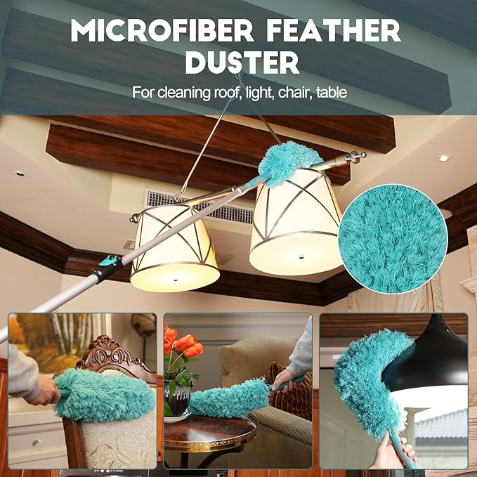 TelesPro 36 Foot High-Reach Duster Kit with 7-30FT Extendable Pole - High Ceiling Duster Cleaning Kit with Telescopic Pole,Cobweb Duster, Chenille Ceiling Fan Duster, Microfiber Feather Duster