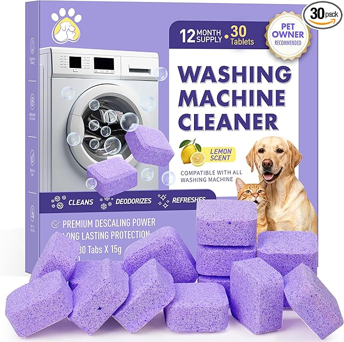 edoia 30 Pack Washing Machine Cleaner Tablets, Deep Cleaning for HE, Front＆Top Loader Washer, Natural Fresh Formulared for Pet Owners, Heavy Duty, Septic Safe (Over 12 Month Supply), 15G, Purple