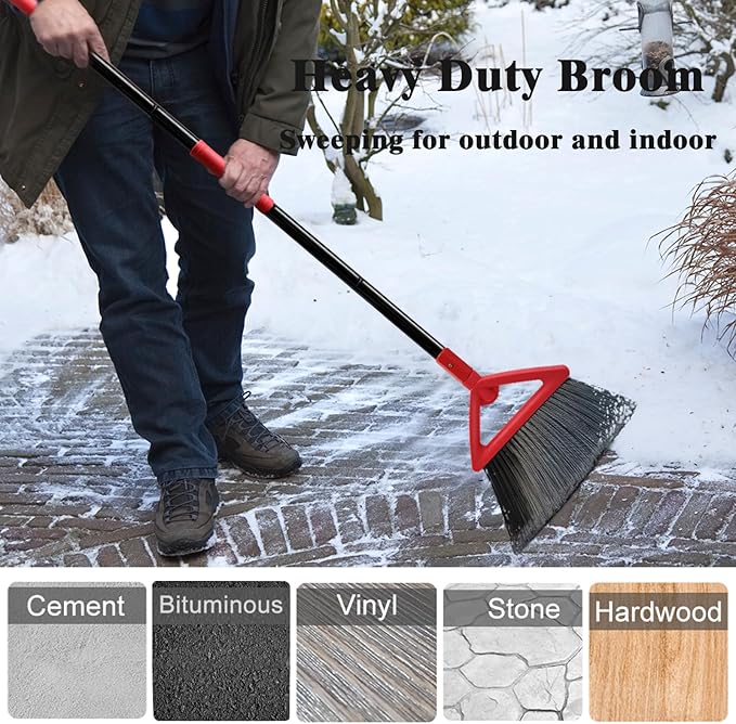 PUTNATRUE Heavy Duty Angle Broom, Upgraded Commercial Broom for Sweeping Indoor and Outdoor, Perfect Red Broom of Kitchen, Garage, Industrial and Courtyard
