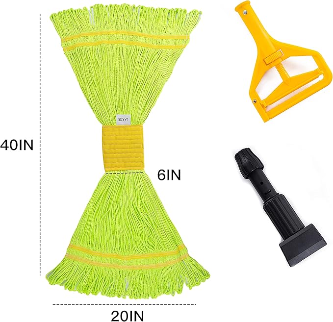 Matthew Cleaning Microfiber String Mop Heavy Duty Commercial Wet Mop Head Replacement,Excellent Absorbency,Premium Launderability,Reusable for Home,Commercial and Industrial Use(Green,6Pack)