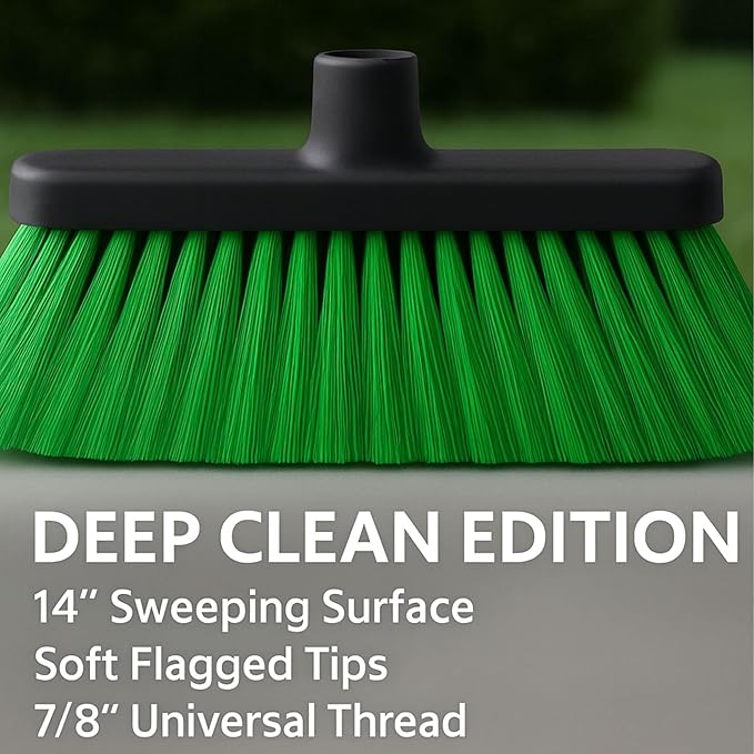 Healing Atlas Aria Green Broom Head – 13” Sweeping Width – Soft/Firm Magnetic Flagged Bristles – Universal Thread – Recycled PP – Daily Indoor Sweeper (Green, ARIA)