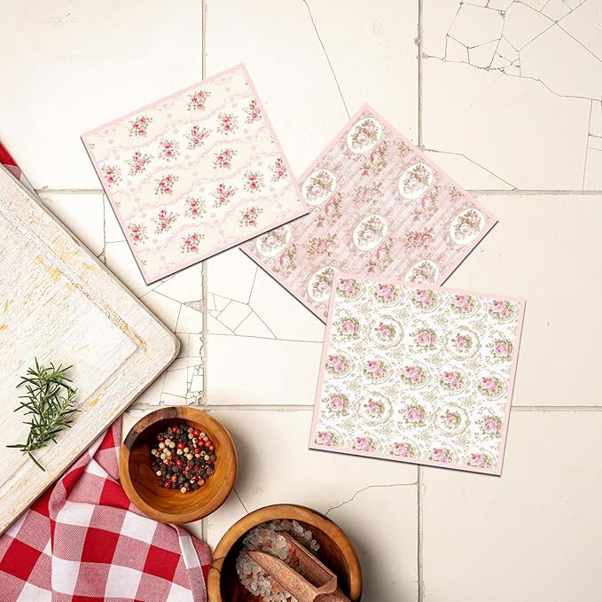 Pink Floral Swedish Dishcloths for Kitchen, 6 Pack Reusable Flower Swedish Dish Cloths, Absorbent Fast Drying Sponge Paper Towels for Cooking Cleaning Home Decoration Housewarming Gifts