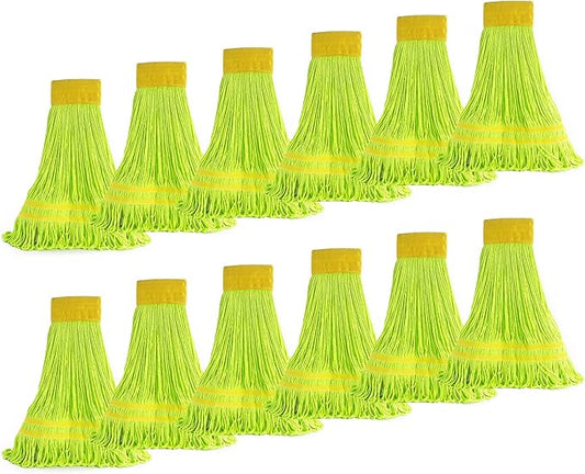 Matthew Cleaning Microfiber String Mop Heavy Duty Commercial Wet Mop Head Replacement,Excellent Absorbency,Premium Launderability,Reusable for Home,Commercial and Industrial Use(Green,12Pack)