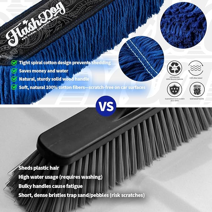 Flash Dog Wood Handle Car Duster Exterior + Mini Interior Brush Waterless Exterior Scratch-Free Cleaning for Cars/SUV/Truck/RV & Dash Detailing | Waxed Cotton & Microfiber