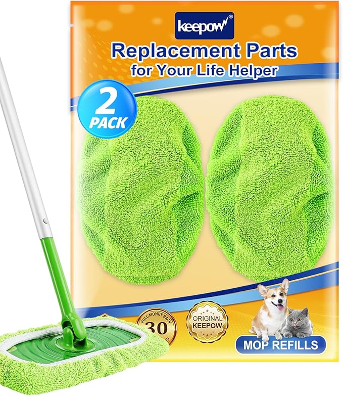 KEEPOW Reusable Mop Pads Compatible with Swiffer Sweeper (2-Pack) - Washable Microfiber Mop Pads for Wet & Dry Use - All Purpose Floor Mopping and Cleaning Product