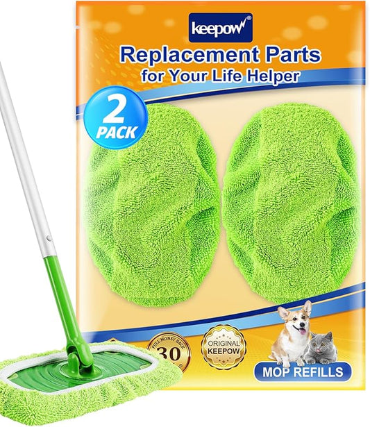 KEEPOW Reusable Mop Pads Compatible with Swiffer Sweeper (2-Pack) - Washable Microfiber Mop Pads for Wet & Dry Use - All Purpose Floor Mopping and Cleaning Product