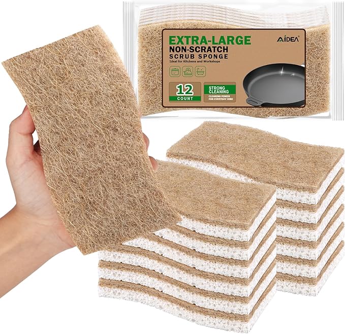 AIDEA XL Sponges Kitchen, 12Count, Non-Scratch Sponges for Dishes, Large Natural Sponge for Non Stick Cookware, Cellulose Cleaning Sponge for Dishes, Bathroom, Household