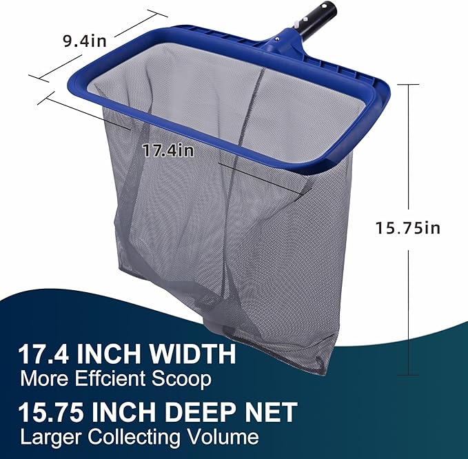 POOLAZA Pool Skimmer Net, Larger Capacity Pool Net Skimmer with Durable Deep Net, Sturdy Frame Pool Nets for Cleaning Effortlessly, High-Efficiency Pool Leaf Net with Easy Scoop Edges