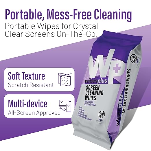 WIPESPLUS Screen Cleaning Wipes Electronic Cleaning Wipes with Alcohol for Home and Business, 1200 Count, (24 Packs of 50)