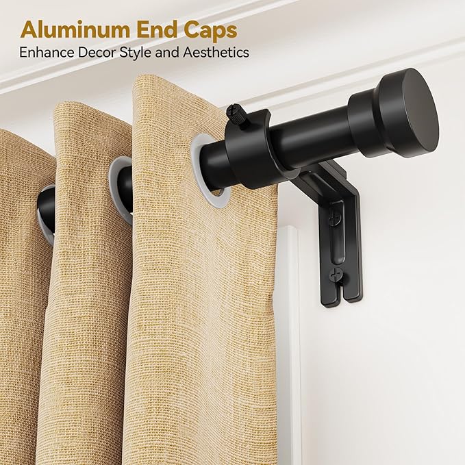 Curtain Rod 2 Pack 32-88 Inch, Heavy Duty 1 Inch Curtain Rod, Black Long Adjustable Window Treatment Rods, Modern Design, Easy Installation