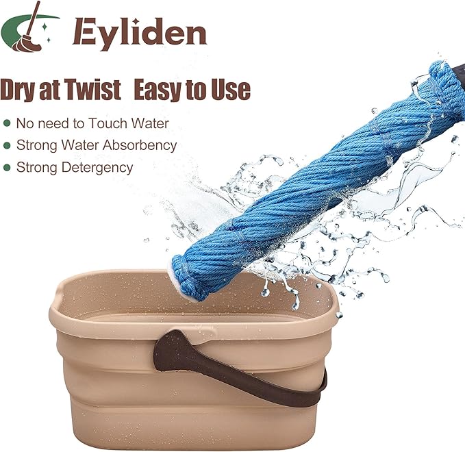 Eyliden Mop with 2 Reusable Heads, Easy Wringing Twist Mop, with 57.5 inch Long Handle, Wet Mops for Floor Cleaning, Commercial Household Clean Hardwood, Vinyl, Tile, and More