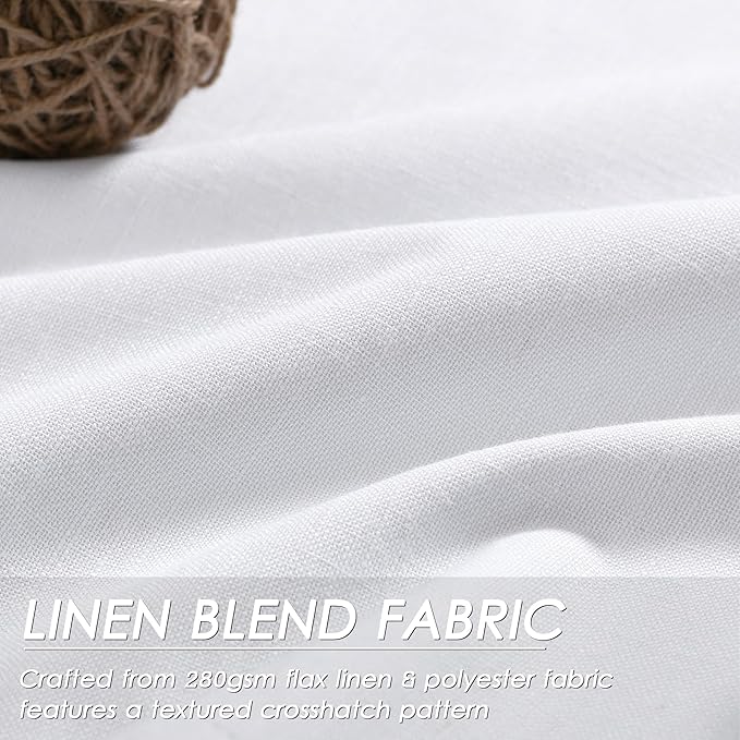 Full Blackout Linen White Curtains 90 Inches Long for Living Room, Patio Sliding Door Back Tab 100% Black Out Bedroom Curtains Pure White Boho Elegant Modern Cosatal Window Curtain Panels Set of 2