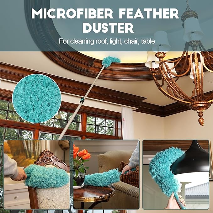 TelesPro 30 Foot High-Reach Duster Kit with 6-24FT Extendable Pole - High Ceiling Duster Cleaning Kit with Telescopic Pole,Cobweb Duster, Window Squeegee, Microfiber Feather Duster