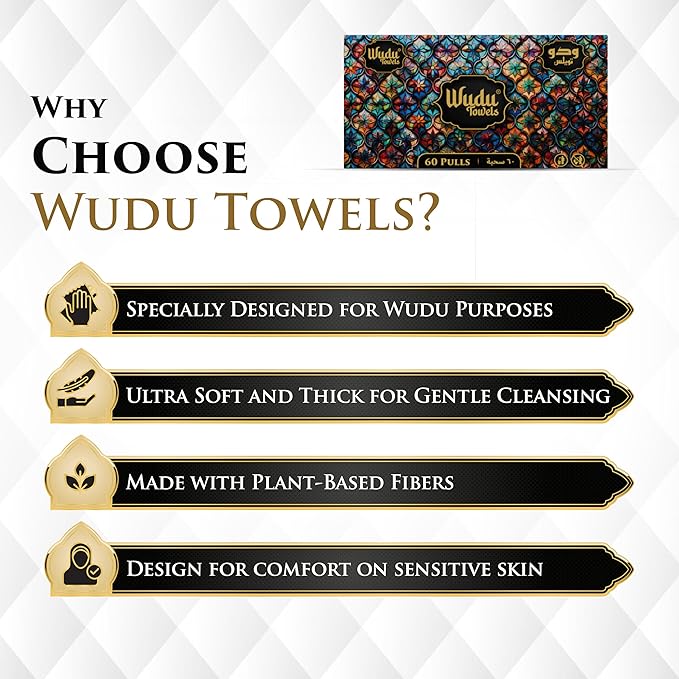 Wudu Towel After Ablution – 60 Count (Pack of 1) – Biodegradable Cloth-Based Dry Towels – Islamic Prayer Accessory for Home, Mosques, Travel – Pairs with Prayer Beads, Mats & Qibla Compass