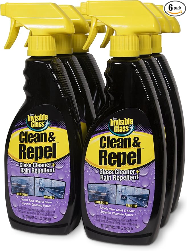Invisible Glass 92184-6PK Premium Glass Cleaner with Rain Repellent for Exterior Automotive Glass and Windshields to Shield Against Rain, Snow, and Sleet, 22 Fl Oz, Pack of 6