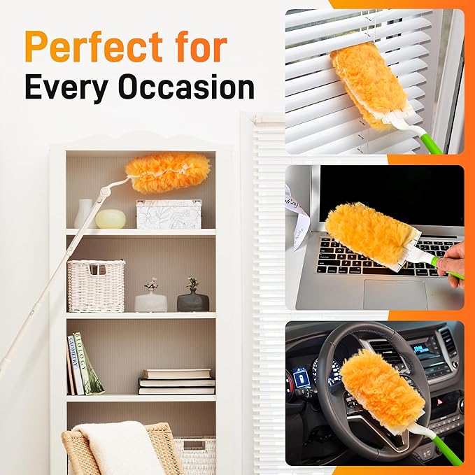 30 Pack Heavy Duty Duster Refills for Swiffer Dusters, Multi Surface 360 Dusters,Yellow,1 Handle,1 Upgrade Telescopic Hands