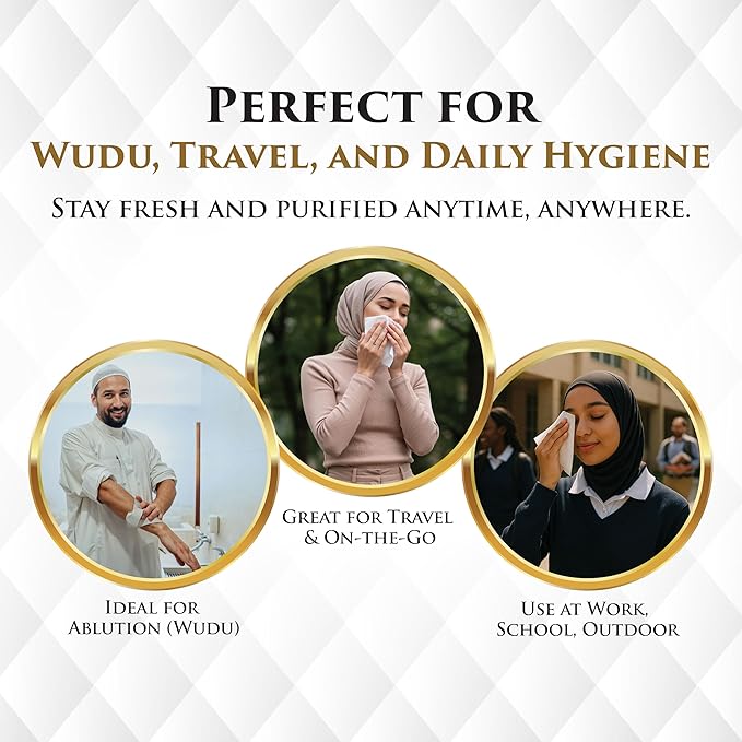 Wudu Towel After Ablution – 60 Count (Pack of 1) – Biodegradable Cloth-Based Dry Towels – Islamic Prayer Accessory for Home, Mosques, Travel – Pairs with Prayer Beads, Mats & Qibla Compass