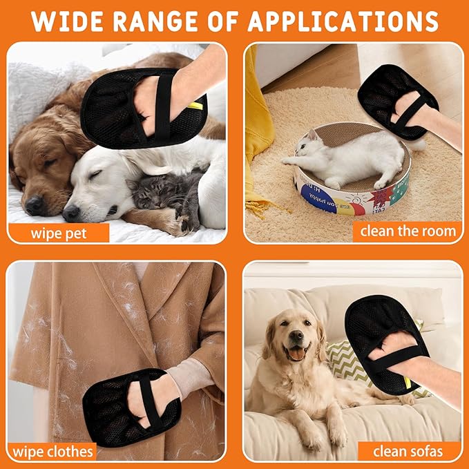 Jadesiegel Electrostatic Pet Hair Removal Glove for Cats & Dogs | Reusable & Quick-Clean Design | Effortlessly Removes Hair from Couch, Carpet, Car Seats & Clothing (2 PCs)