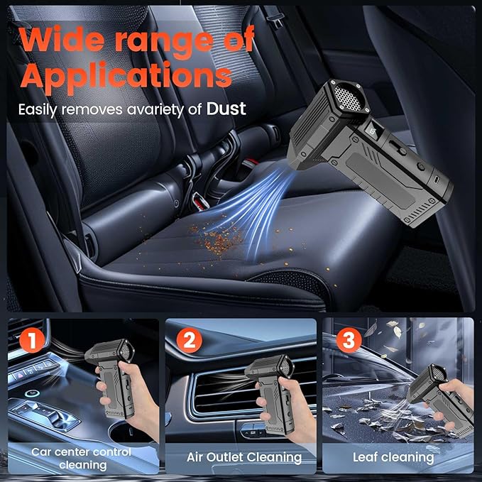 Compressed Air Duster,200,000RPM Turbo Jet Blower with LED Display,8-Gear Adjustable Mini Air Broom,Electric Air Duster for Keyboard,PC,Car and Home,Replace Compressed Air Can (Matte Black)