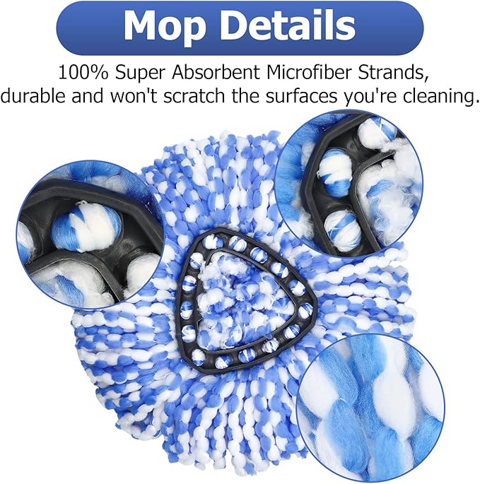 Spin Mop Replacement Head - 4 Pack RinseClean Mop Refills Compatible with O-Cedar Triangle Spin Mop, Microfiber Mop Replace Head Easy Cleaning Floor Head Mop (for 2 Tank System ONLY)