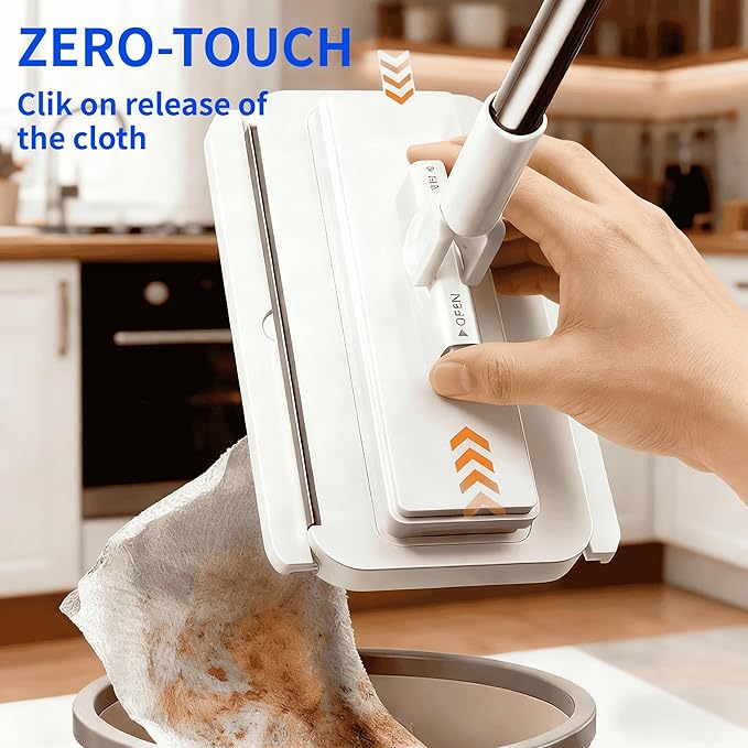 Snap Grip Mini Mop Stick with 39' Handle — Zero-Touch Gap Dust Cleaner & Locking Head, Lazy Mops Wet and Dry for Kitchen Bathroom Toilet Cleaning (1 mini mop+10 Cloths)