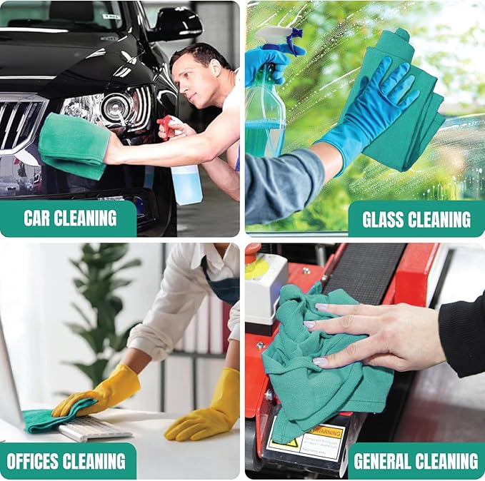 Premium Green Huck Towels – (100 Pack) 15 x 27 inches 100% Cotton Bulk Towel for General Cleaning, Auto Shop, and Hospital Use, Super Absorbent, Machine Washable Cloth