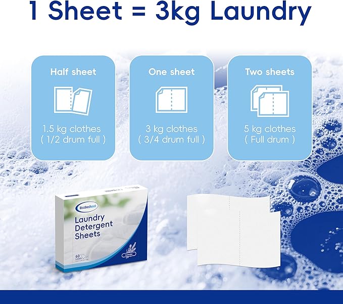 Laundry Detergent Sheets - 60 Loads - Quick Dissolve, No Residue - Lightweight, Eco-Friendly & Travel Size Laundry Sheets - Lavender