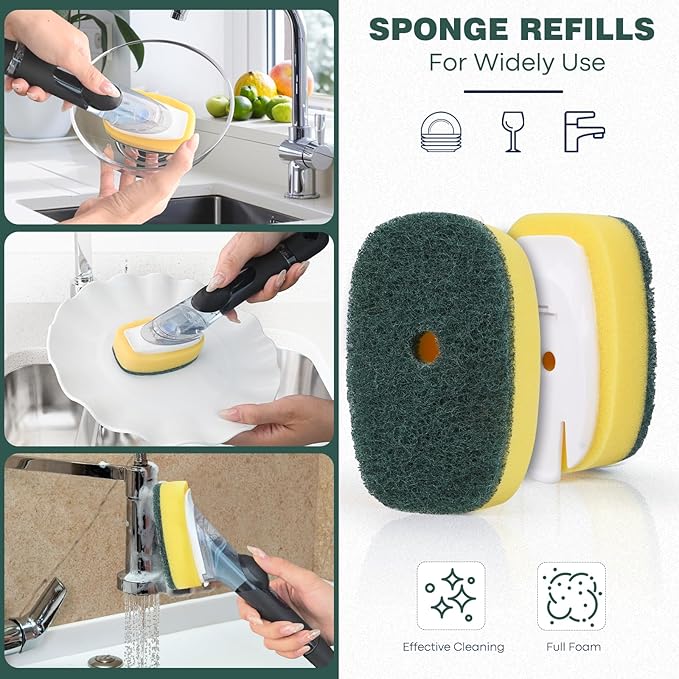 Sponge Brush Refills for OXO Dish Brush, 8 Pack Soap Dispensing Dish Refills, Scrub Replacement Head for Scrubber, Sponge Replacement Head Fits Soap Dispensing Handle