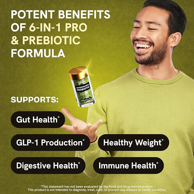 Akkermansia Muciniphila Probiotics 320 Billion CFU| GLP-1 Probiotic and Prebiotic | Akkermansia Probiotics for gut health | Inulin Prebiotic Fiber Capsules Astaxanthin & Berberine & Chromium 480 count