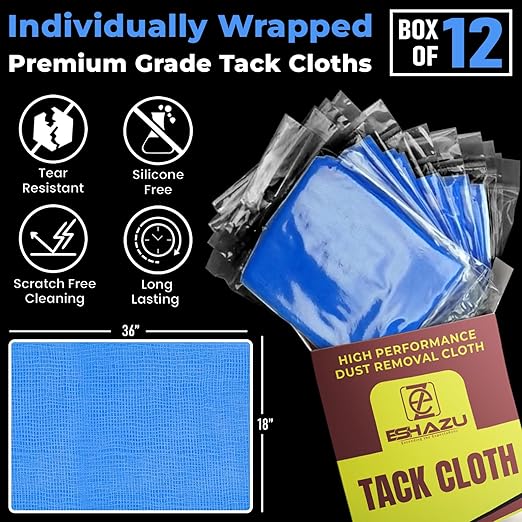 Eshazu Premium Tack Cloth (Pack of 12) – Professional Grade Dust and Particle Remover for Woodworking and Painting – Tack Rags for Surface Cleaning – Silicone & Wax Free, Anti-Static