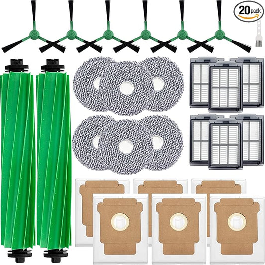 Replacement Part Kit for iRobot Roomba Plus 405 Combo/ 505 Combo Robot Vacuum, 2 Rubber Brush 6 Mop Cloth 6 Dust Bag 6 Filter 6 Side Brushes