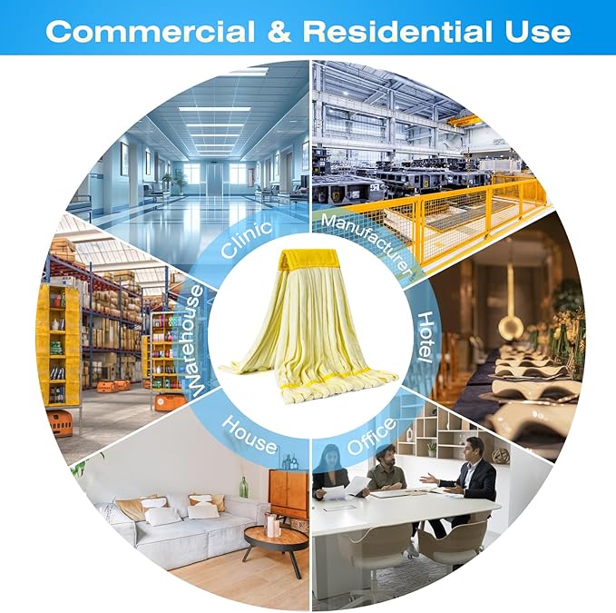 Matthew Cleaning Microfiber Tube Mop(Large,Yellow,6Pack) Heavy Duty Mop Head Replacement,Excellent Absorbency,Premium launderability,Reusable,Loop end for Home,Commercial and Industrial Use