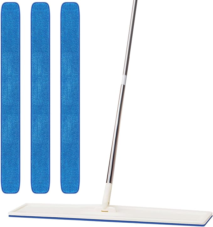 LOYIM 3 Pcs Large 48 Inch Commercial Replacement Microfiber Pads Reusable Wrestling Wet Mop Refill Pads for Flat Mop Frames Wet and Dry Use (Micronfiber & Cotton,Blue)