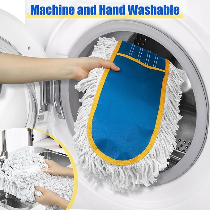24" Commercial Dust Mop for Floor Cleaning, Heavy Duty Large Industrial Floor Duster with 2 Cotton Mops Pads, Wet Dry Mops for Hardwood Floors,Concrete,Marble,Laminate,Tile,Garage,Blue