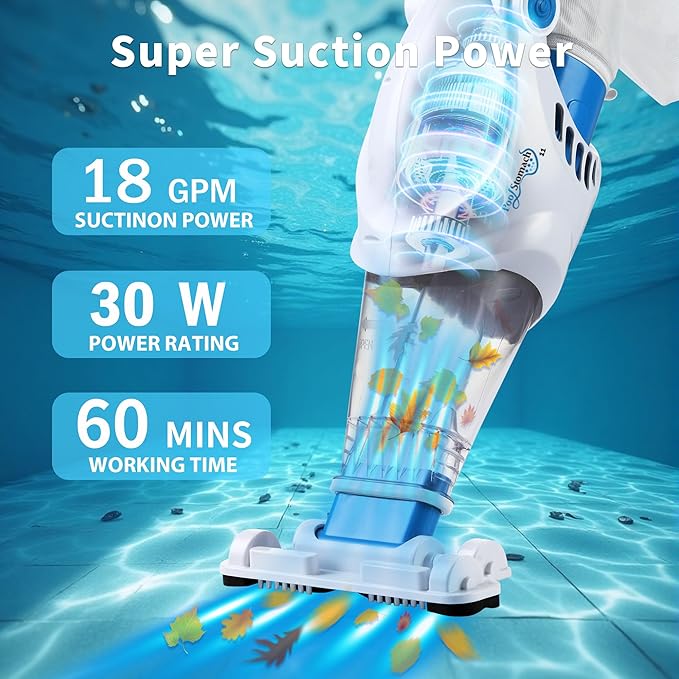 Cordless Robotic Pool Cleaner, Automatic Pool Vacuum with 60 Mins Runtime, Dual-Drive Powerful Suction & Self-Parking Technology, IPX8 Waterproof, Ideal for Above/In-Ground Flat Pools up to 540 Sq.ft